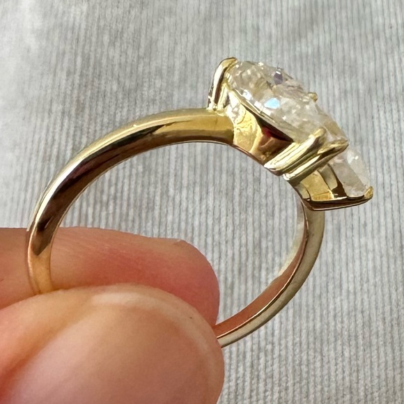Toi et Moi (You & Me) Moissanite Ring Yellow Gold Plated Over Sterling Silver - Picture 4 of 5